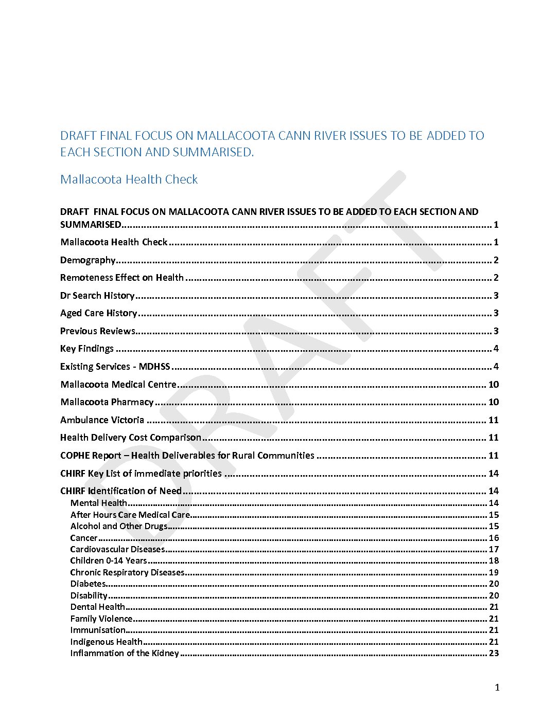 Current Draft Mallacoota Health Check_